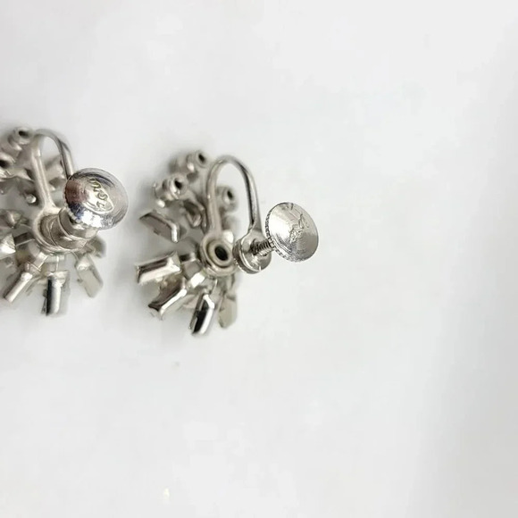 Coro Silver Tone Rhinestone Floral Adjustable Screwback Earrings Vintage - Picture 4 of 5
